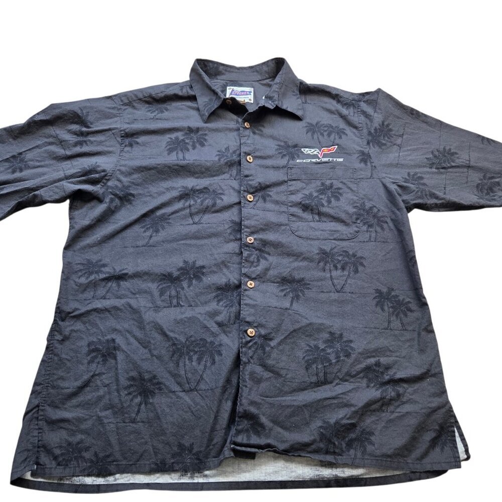 Reyn Spooner Shirt Mens XL Black Hawaiian Print Floral Logo